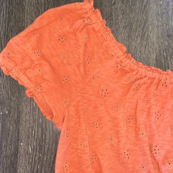 American Eagle Bubble Sleeve Eyelet Crop Top - Picture 1 of 5
